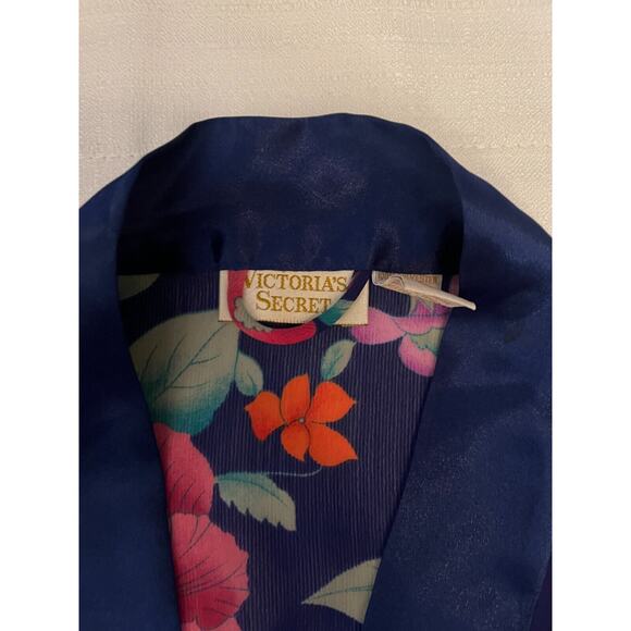 Victoria's Secret Kimono Robe Women's One Size Blue Satin Floral Gold Label VTG - Picture 4 of 12